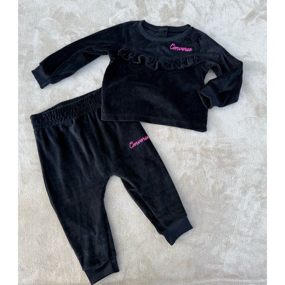 Converse Black Velour Baby Girl 18 months Pant/ Sweater Tracksuit Matching set